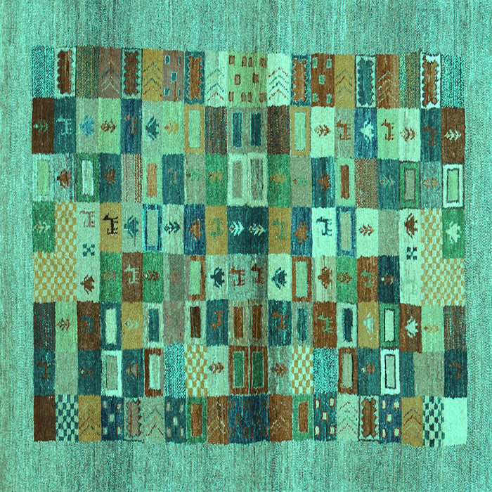 Square Abstract Turquoise Contemporary Rug, con1636turq