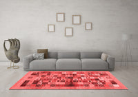 Machine Washable Abstract Red Contemporary Rug, wshcon1636red