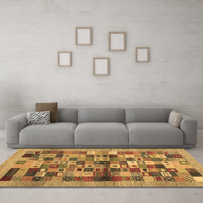Machine Washable Abstract Brown Contemporary Rug in a Living Room,, wshcon1636brn
