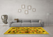 Machine Washable Abstract Yellow Contemporary Rug in a Living Room, wshcon1636yw