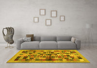 Machine Washable Abstract Yellow Contemporary Rug, wshcon1636yw