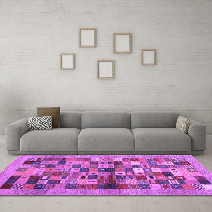Machine Washable Abstract Purple Contemporary Area Rugs in a Living Room, wshcon1636pur