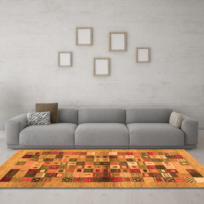 Machine Washable Abstract Orange Contemporary Area Rugs in a Living Room, wshcon1636org