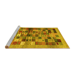 Sideview of Machine Washable Abstract Yellow Contemporary Rug, wshcon1636yw