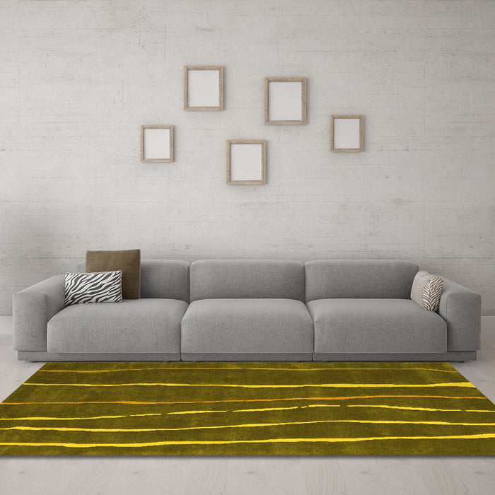 Machine Washable Abstract Yellow Contemporary Rug in a Living Room, wshcon1637yw