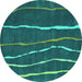 Round Machine Washable Abstract Turquoise Contemporary Area Rugs, wshcon1637turq