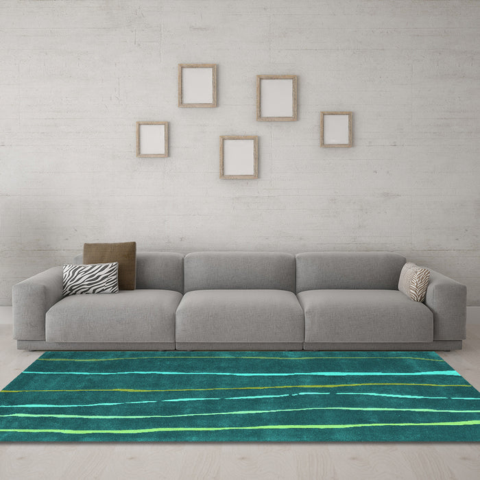 Machine Washable Abstract Turquoise Contemporary Area Rugs in a Living Room,, wshcon1637turq