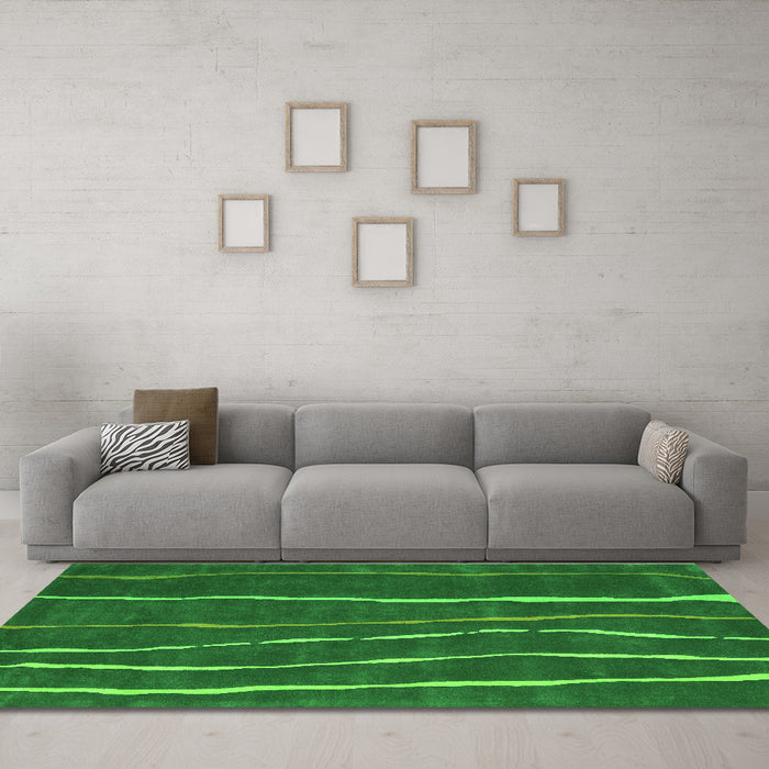 Machine Washable Abstract Green Contemporary Area Rugs in a Living Room,, wshcon1637grn