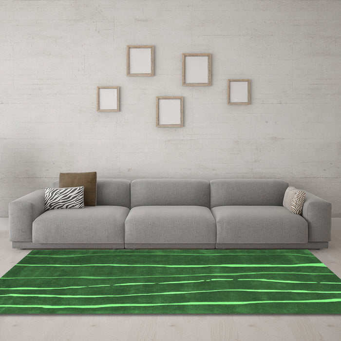 Machine Washable Abstract Emerald Green Contemporary Area Rugs in a Living Room,, wshcon1637emgrn