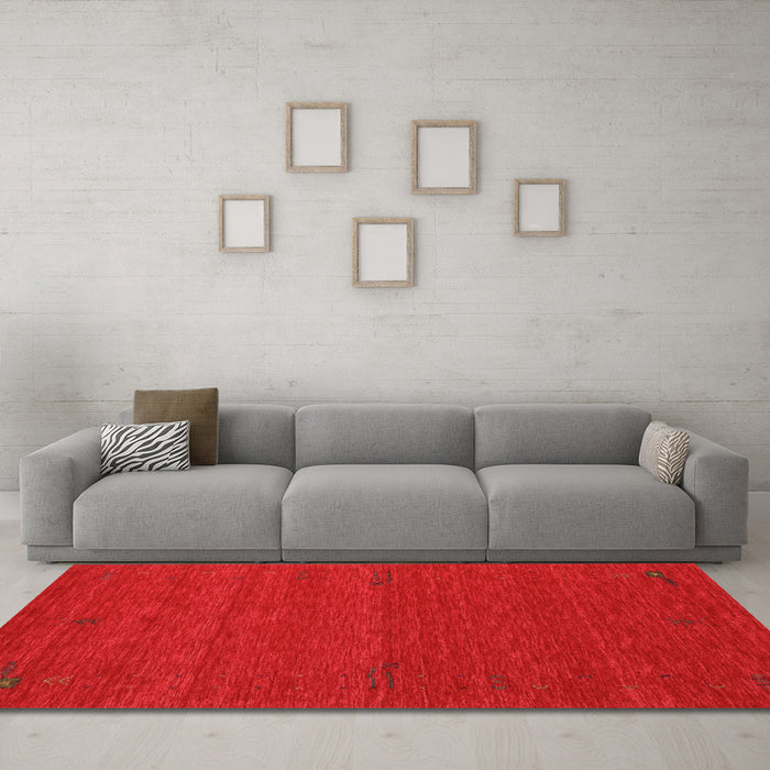 Machine Washable Abstract Orange Contemporary Area Rugs in a Living Room, wshcon1638org
