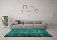 Machine Washable Abstract Turquoise Contemporary Rug, wshcon1639turq