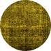 Round Abstract Yellow Contemporary Rug, con1639yw