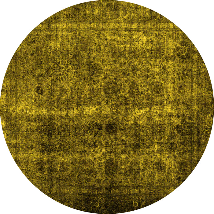 Round Machine Washable Abstract Yellow Contemporary Rug, wshcon1639yw