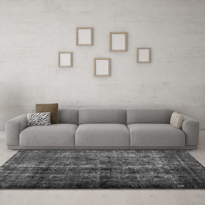Machine Washable Abstract Gray Contemporary Rug in a Living Room,, wshcon1639gry