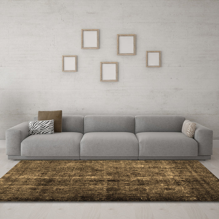 Machine Washable Abstract Brown Contemporary Rug in a Living Room,, wshcon1639brn