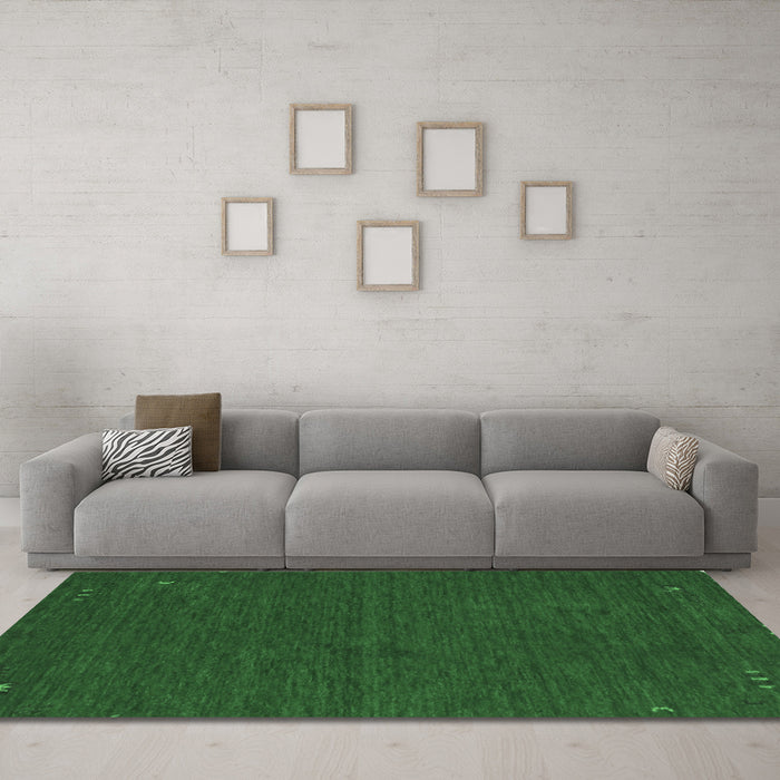 Machine Washable Abstract Emerald Green Contemporary Area Rugs in a Living Room,, wshcon163emgrn