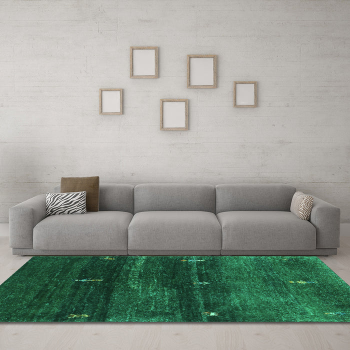 Machine Washable Abstract Turquoise Contemporary Area Rugs in a Living Room,, wshcon1640turq