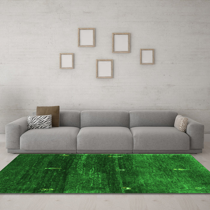 Machine Washable Abstract Green Contemporary Area Rugs in a Living Room,, wshcon1640grn