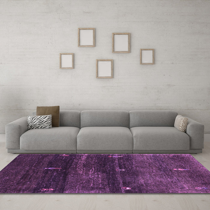 Machine Washable Abstract Purple Contemporary Area Rugs in a Living Room, wshcon1640pur