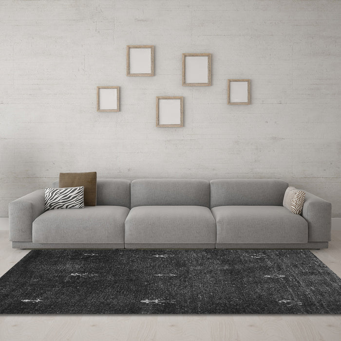 Machine Washable Abstract Gray Contemporary Rug in a Living Room,, wshcon1641gry