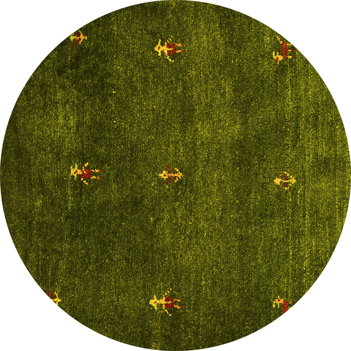 Round Machine Washable Abstract Yellow Contemporary Rug, wshcon1641yw