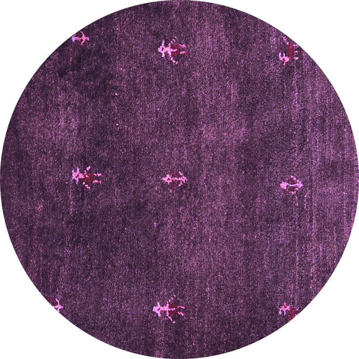 Round Machine Washable Abstract Purple Contemporary Area Rugs, wshcon1641pur