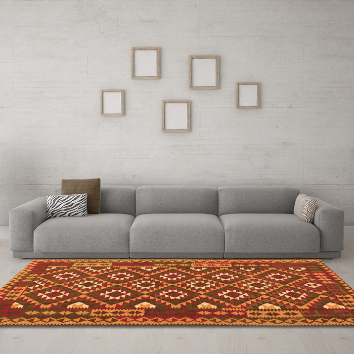 Machine Washable Southwestern Orange Country Area Rugs in a Living Room, wshcon1644org