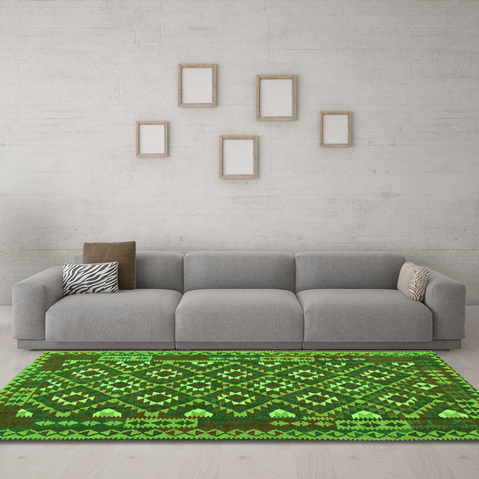 Machine Washable Southwestern Green Country Area Rugs in a Living Room,, wshcon1644grn