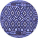 Round Machine Washable Southwestern Blue Country Rug, wshcon1644blu