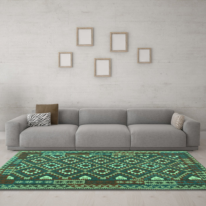 Machine Washable Southwestern Turquoise Country Area Rugs in a Living Room,, wshcon1644turq