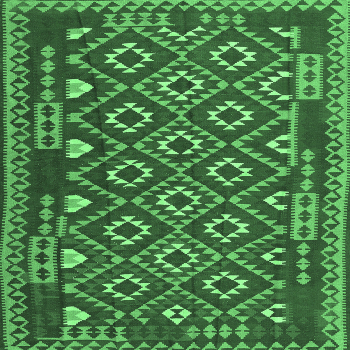 Square Machine Washable Southwestern Emerald Green Country Area Rugs, wshcon1644emgrn