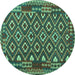 Round Machine Washable Southwestern Turquoise Country Area Rugs, wshcon1644turq