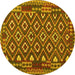 Round Machine Washable Southwestern Yellow Country Rug, wshcon1644yw