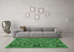 Machine Washable Southwestern Emerald Green Country Area Rugs in a Living Room,, wshcon1644emgrn