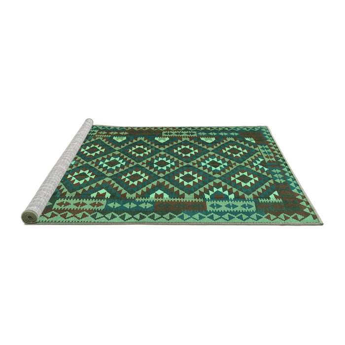 Sideview of Machine Washable Southwestern Turquoise Country Area Rugs, wshcon1644turq