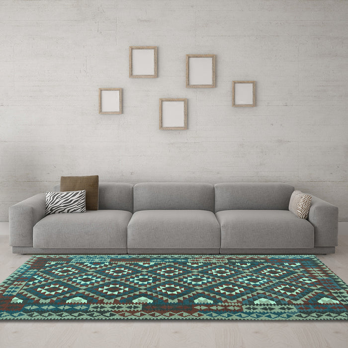 Machine Washable Southwestern Light Blue Country Rug in a Living Room, wshcon1644lblu