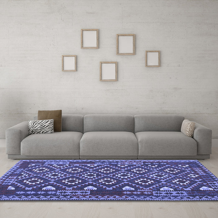 Machine Washable Southwestern Blue Country Rug in a Living Room, wshcon1644blu