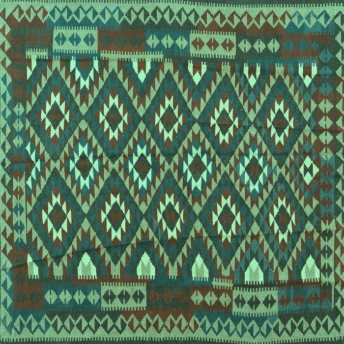 Square Machine Washable Southwestern Turquoise Country Area Rugs, wshcon1644turq