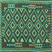 Square Machine Washable Southwestern Turquoise Country Area Rugs, wshcon1644turq