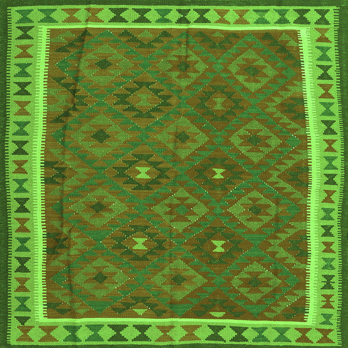 Round Machine Washable Oriental Green Traditional Area Rugs, wshcon1645grn