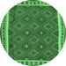 Round Machine Washable Oriental Emerald Green Traditional Area Rugs, wshcon1645emgrn