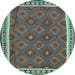 Round Machine Washable Oriental Light Blue Traditional Rug, wshcon1645lblu