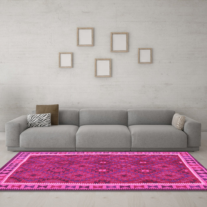 Machine Washable Oriental Pink Traditional Rug in a Living Room, wshcon1645pnk
