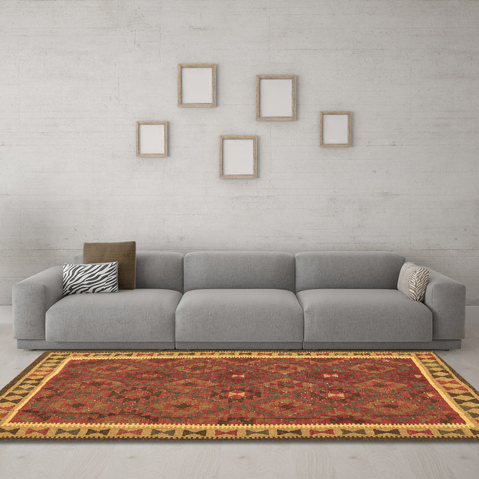 Machine Washable Oriental Brown Traditional Rug in a Living Room,, wshcon1645brn