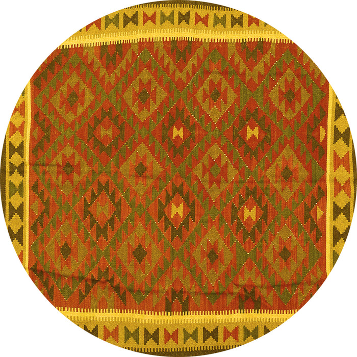 Round Oriental Yellow Traditional Rug, con1645yw