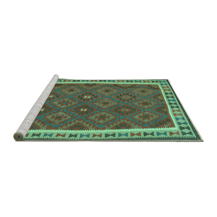 Sideview of Machine Washable Oriental Turquoise Traditional Area Rugs, wshcon1645turq