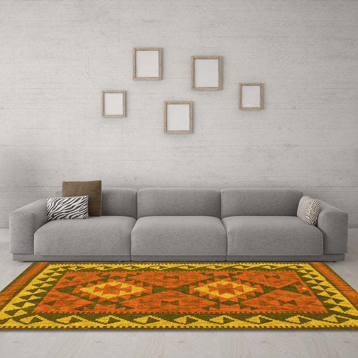 Machine Washable Oriental Yellow Traditional Rug in a Living Room, wshcon1646yw