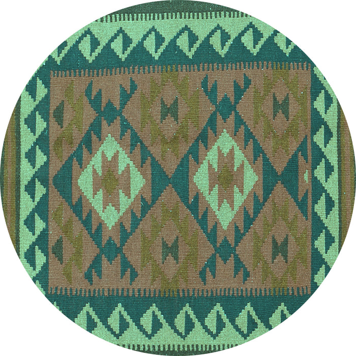Round Machine Washable Oriental Turquoise Traditional Area Rugs, wshcon1646turq