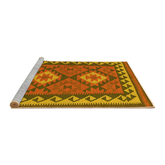 Sideview of Machine Washable Oriental Yellow Traditional Rug, wshcon1646yw