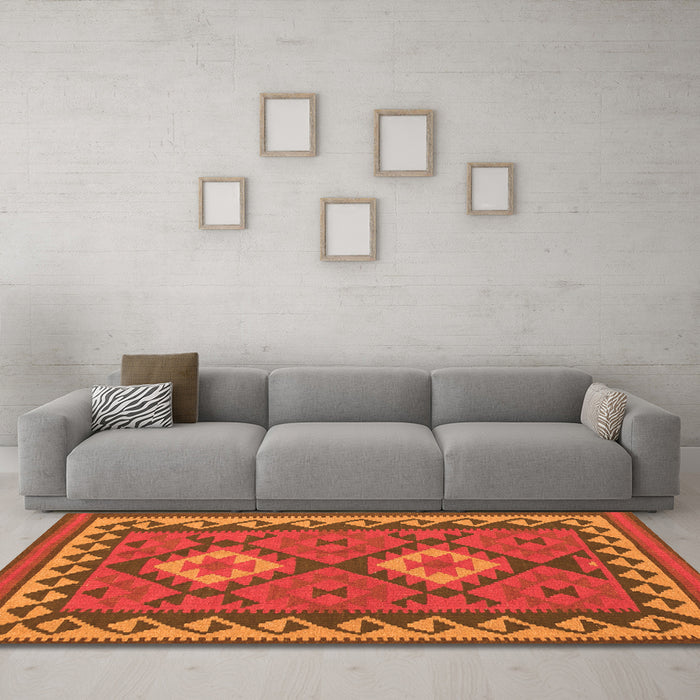 Machine Washable Oriental Orange Traditional Area Rugs in a Living Room, wshcon1646org